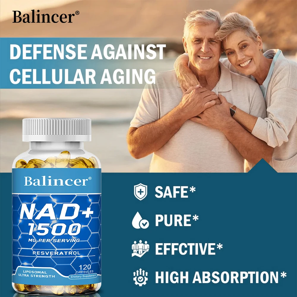 NAD+ Résveratrol Suppléments - Soutient la santé cellulaire, éclaircit la peau, améliore l'énergie, antioxydant, 120 capsules