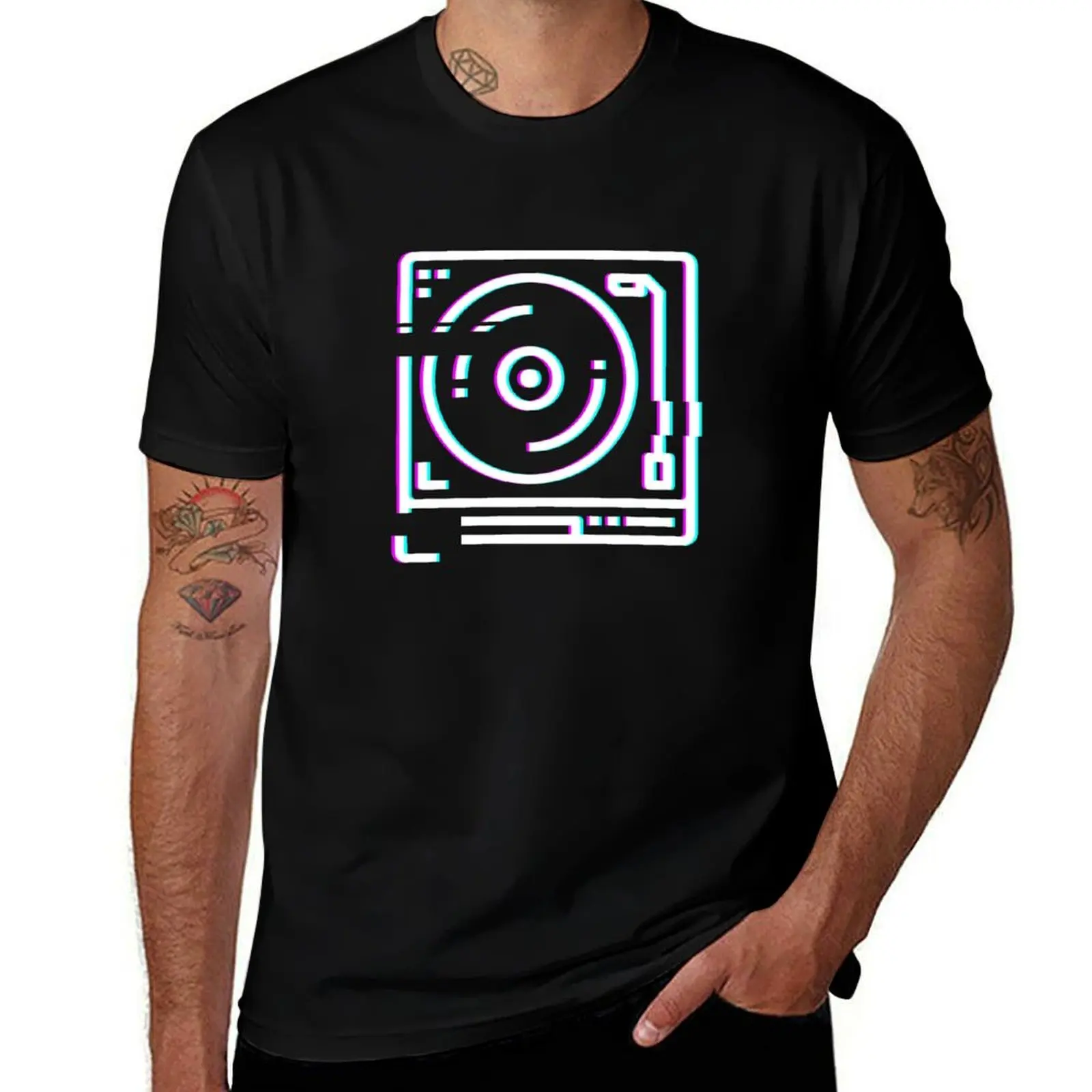 Retro Glitch Vinyl Record DJ Turntable T-Shirt Summer Fashion Casual Tee Shirt