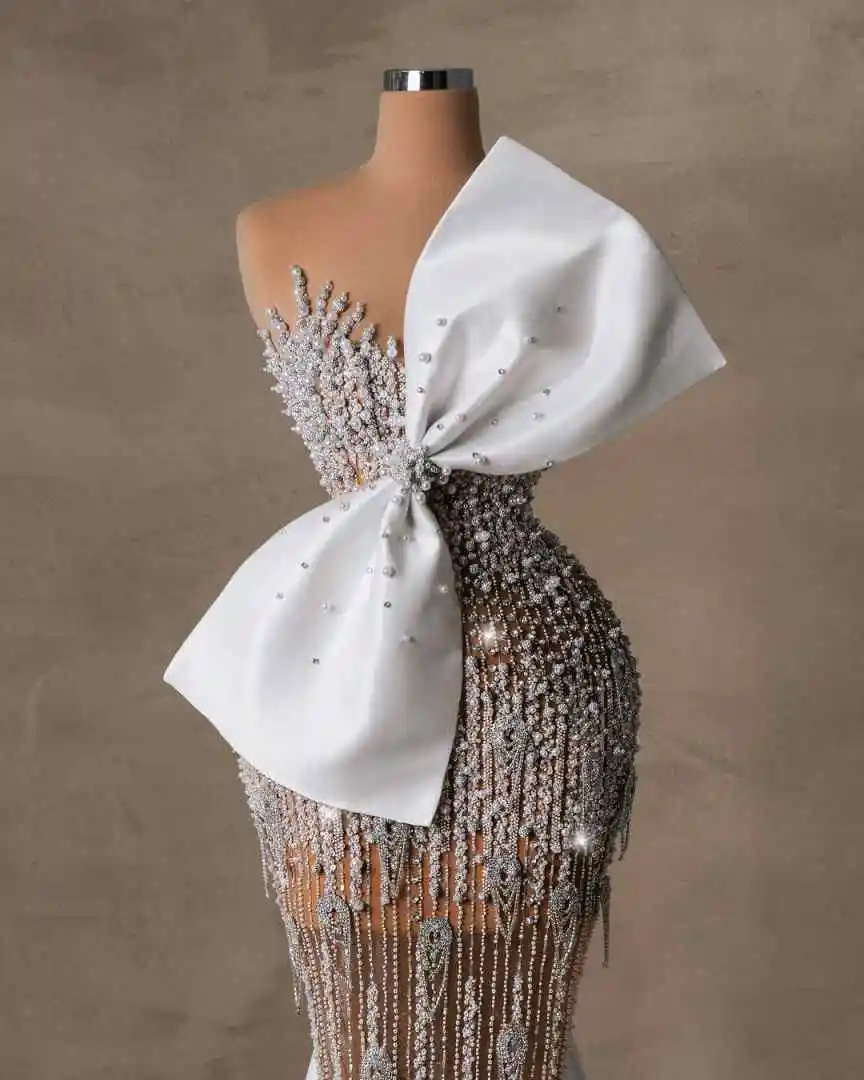 فساتين سهرة بكريستال سباركلي بدون أكمام سويب تراين فساتين حفلات ترتر لؤلؤي فساتين رسمية مخصصة للحفلات