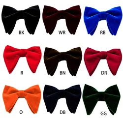 Gravata borboleta vintage de veludo para homens, amarrar com dupla camada, feita à mão, glitter, cor sólida, smoking, grande, comprimento ajustável