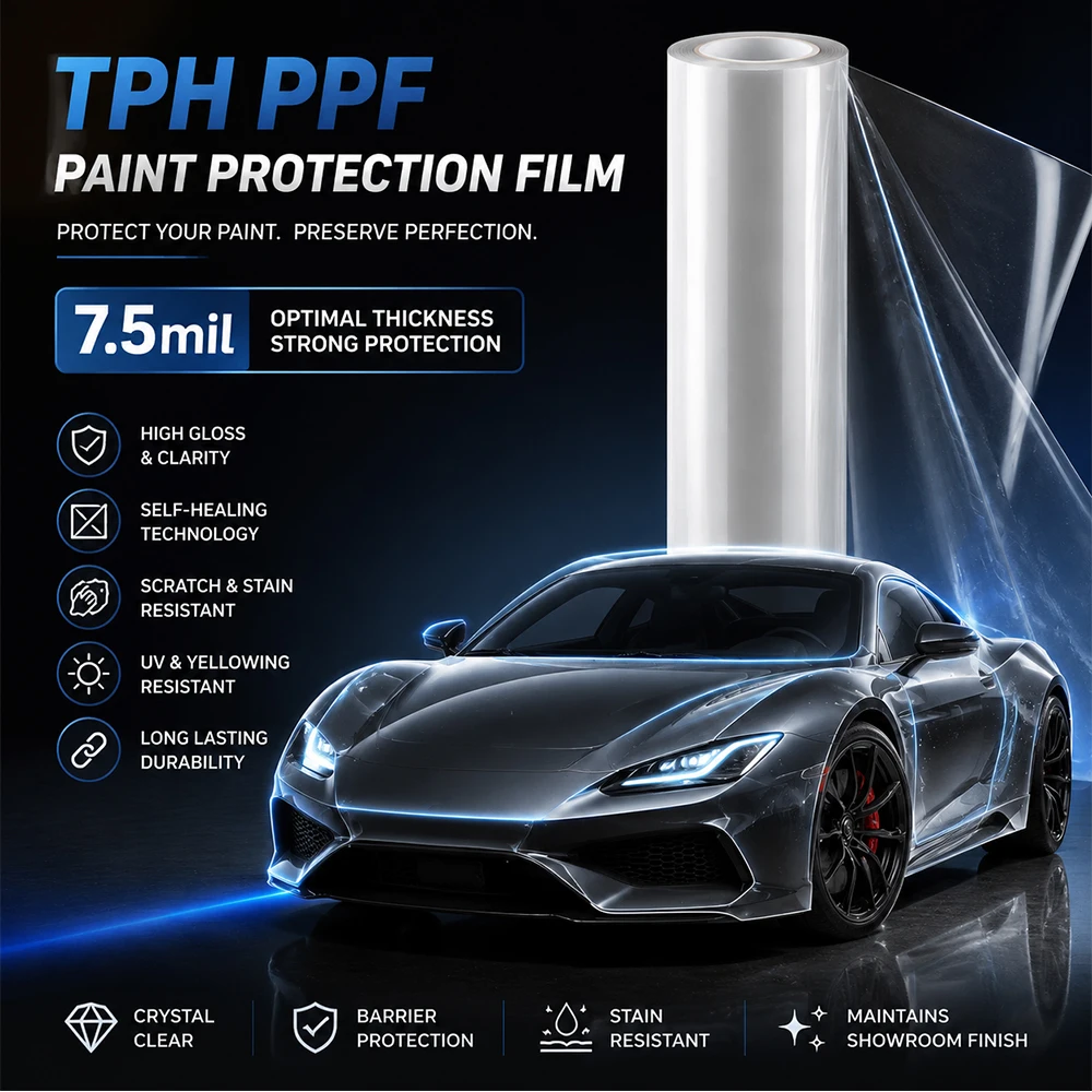 7,5mil TPH Autofolien-PPF-Lackschutzfolie, transparente kratzfeste klare Aufkleber, selbstklebende hydrophobe Autolackschutzfolie, DIY-Fahrzeugkarosserie unsichtbare Autofolie, vergilbungsbeständige Außen-Schutzfolie, Autodekoration – Detail 1