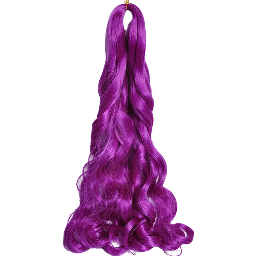 

Фиолетовые французские вьющиеся плетение крючком волосы, синтетические свободные волнистые косы для женщин, спиральные кудри, предварительно растянутые наращивание волос