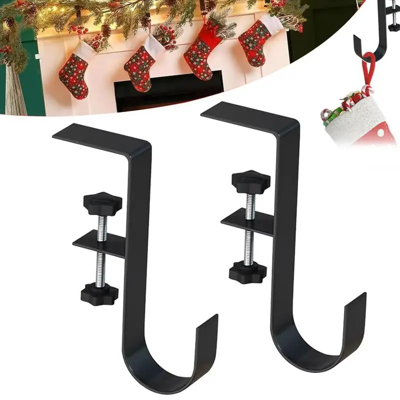 2025 New Fireplace Stocking and Garland Hanger No Drilling Metal Garland Stocking Holder for Christmas Hanging Decorations