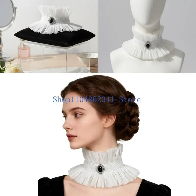 

5asd кружевной искусственный воротник в викторианском стиле, воротник-стойка с рюшами, галстуки для женщин, маскарадный костюм,