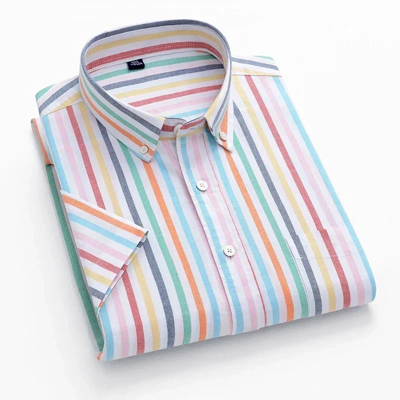 New in shirt 100%cotton oxford Summer short sleeve shirts for men slim fit casual plain shirt striped korean popular clothes
