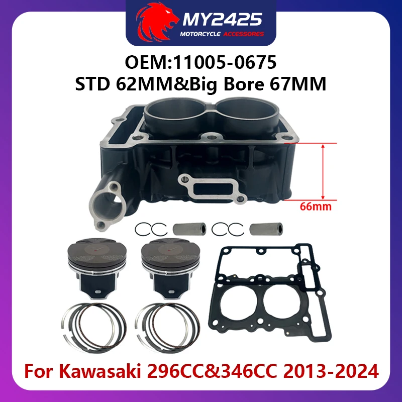 Big Bore 67mm 346cc STD 62mm 300cc para Kawasaki EX300 Ninja 300 ABS 11005-0675 13-24 Kit de revisão de reconstrução de junta de pistão de cilindro