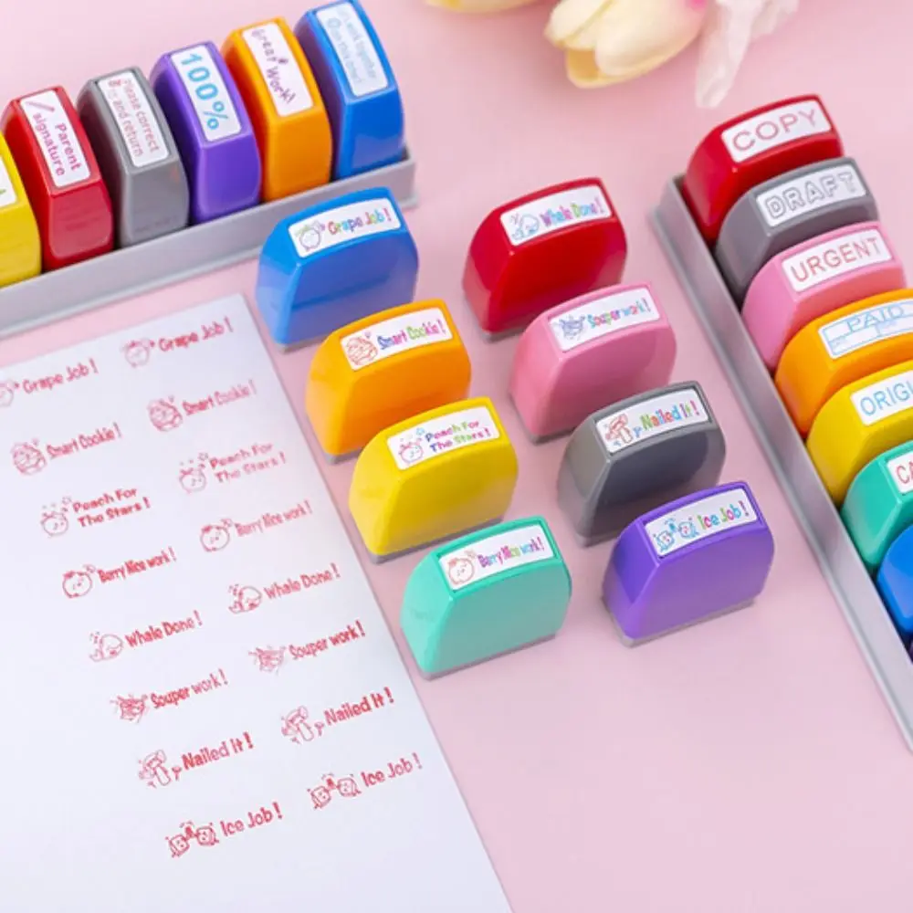 

8pcs/set Homework Correction Teacher Encouraging Stamp Commentary Self Inking Positive Reviews Grading Stamp Signature