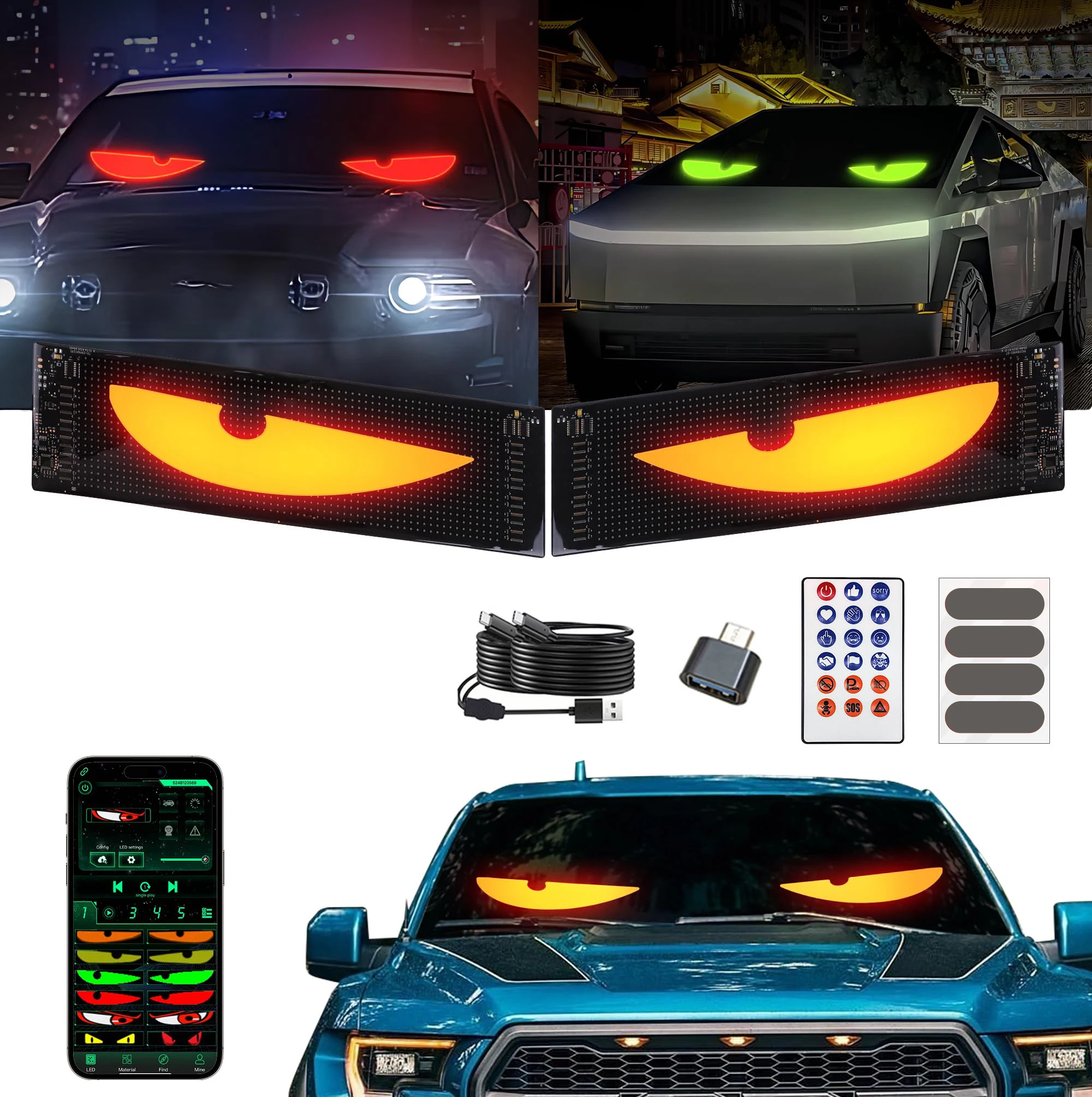 

Truck Car Devil Eye LED Pixel Panel Light Remote Control Soft Foldable Lighting Scrolling Display Light for Car Truck windshield