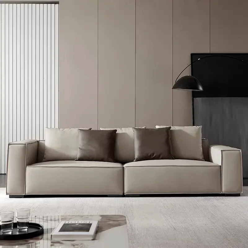 Medieval Style Black Leather Sofa Simple Long Square Design Modern Minimalist Furniture for Small Apartment Living Room Tofu