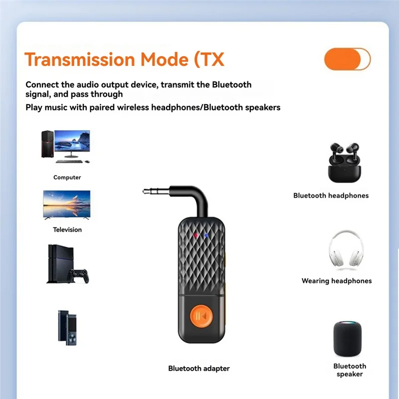 

AA08-Bluetooth 5.4 Music Adapter Audio Transmitter Receiver 3.5MM AUX Hifi Stereo With Mic For Car Airplane TV PC Headphone