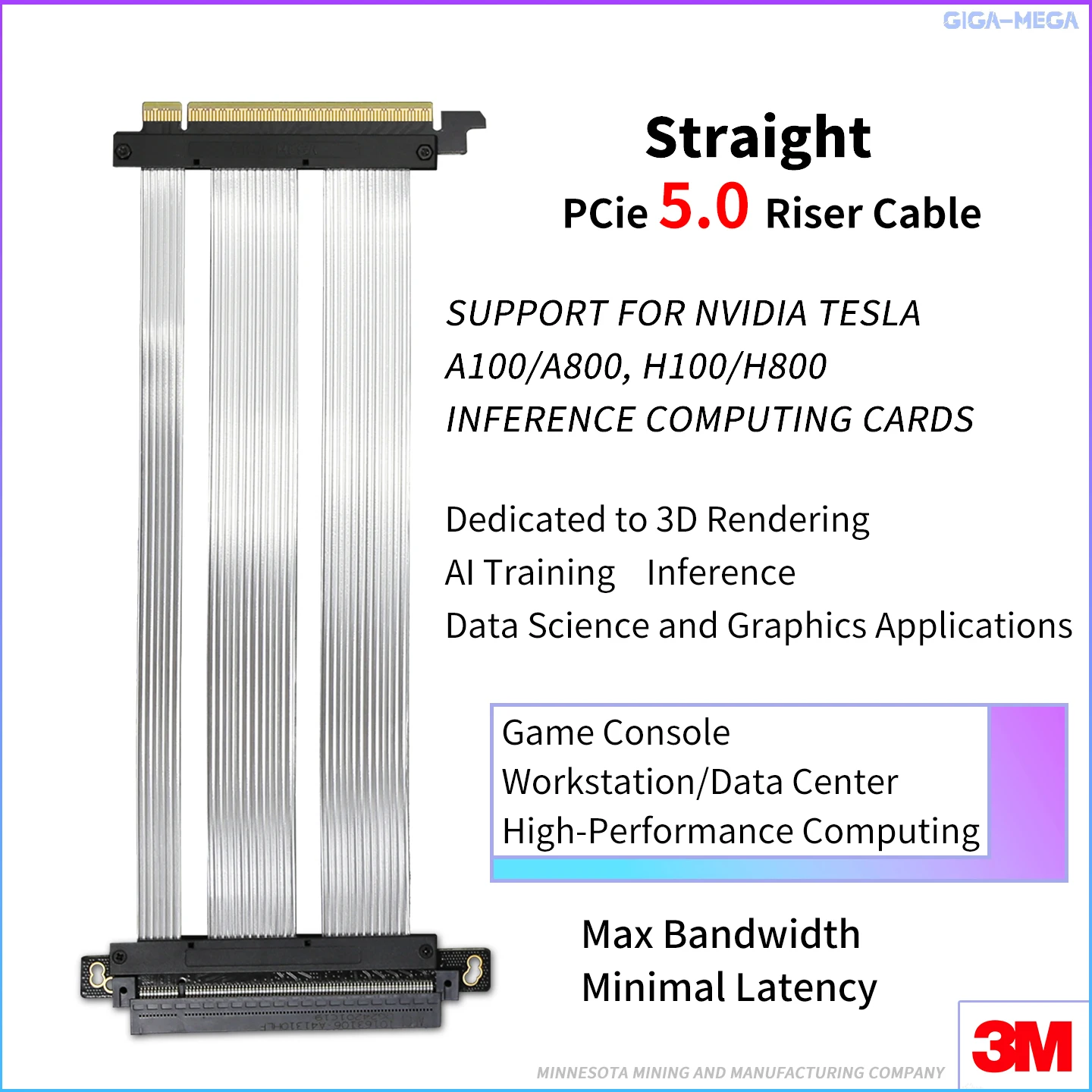 GIGA-MEGA PCIe 5.0 X16 GPU 라이저 케이블 Gen5 스트레이트 그래픽 카드 연장 케이블 RTX 5090 4090 RX 7900용 차폐형