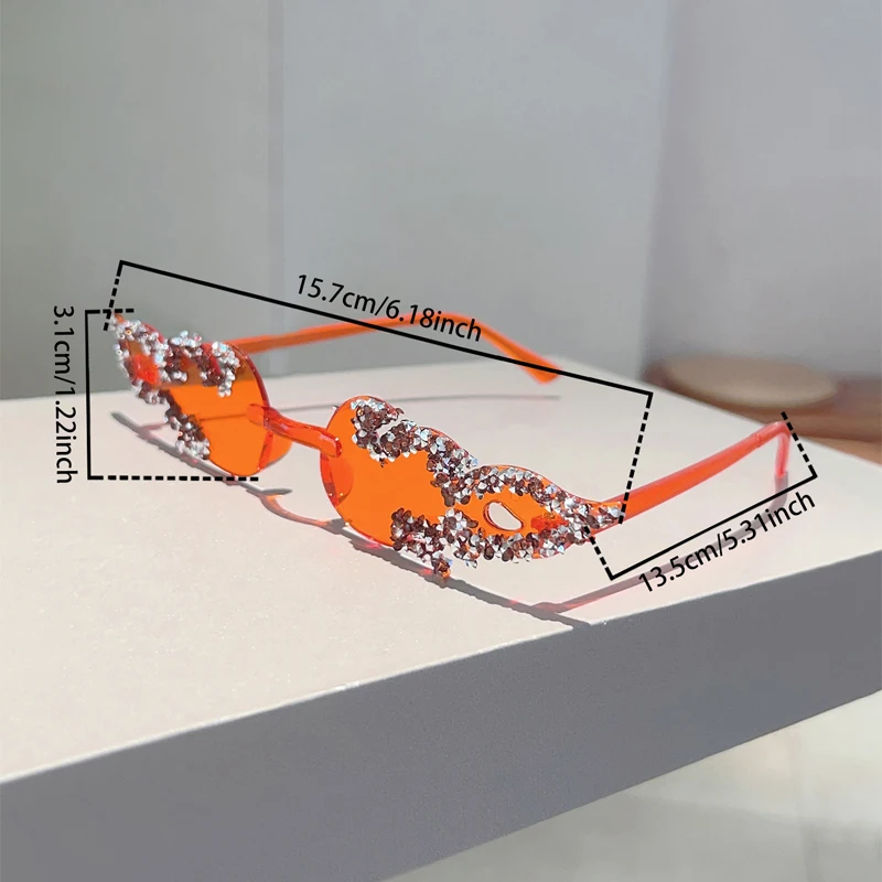 KAMMPT, gafas de sol de moda sin montura con diseño de fuego para mujer, decoración de Color caramelo, gafas de sol de fiesta, gafas de sol rosas de playa brillantes de cristal elegante