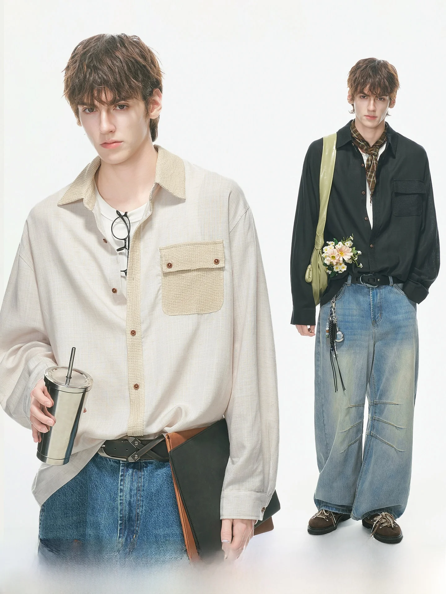 Dream Made Men's Long Sleeve Linen Shirt Textured Workwear Style Autumn Season Casual Fashion Comfortable Fit Commute Appropr...