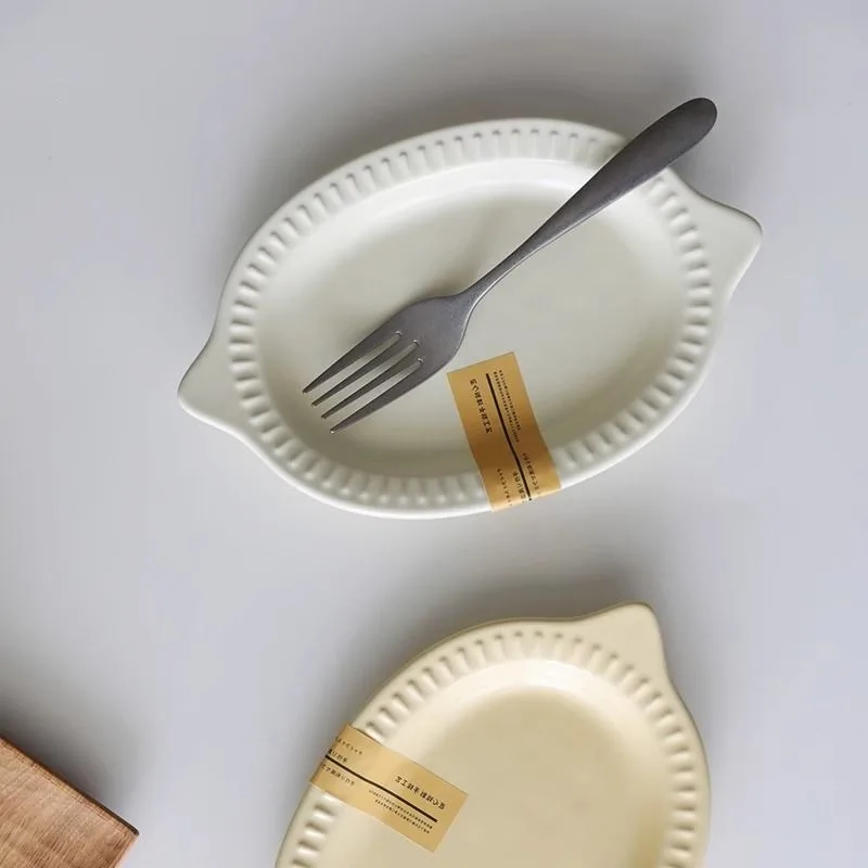 Japanese Style Lemon Ceramic Double Ear Salad Bowl with Creative Underglaze Color Anti Slip Design Home Kitchen Utensils