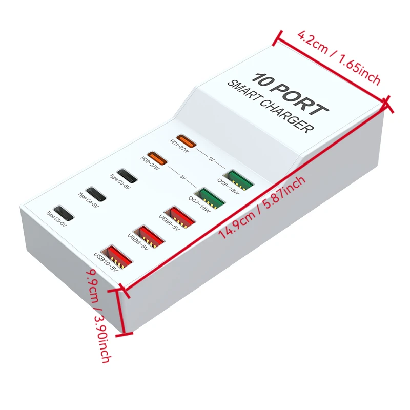 10 port 72W with pd port usb port fast charger can be used for mobile phone tablet notebook charging lightweight design