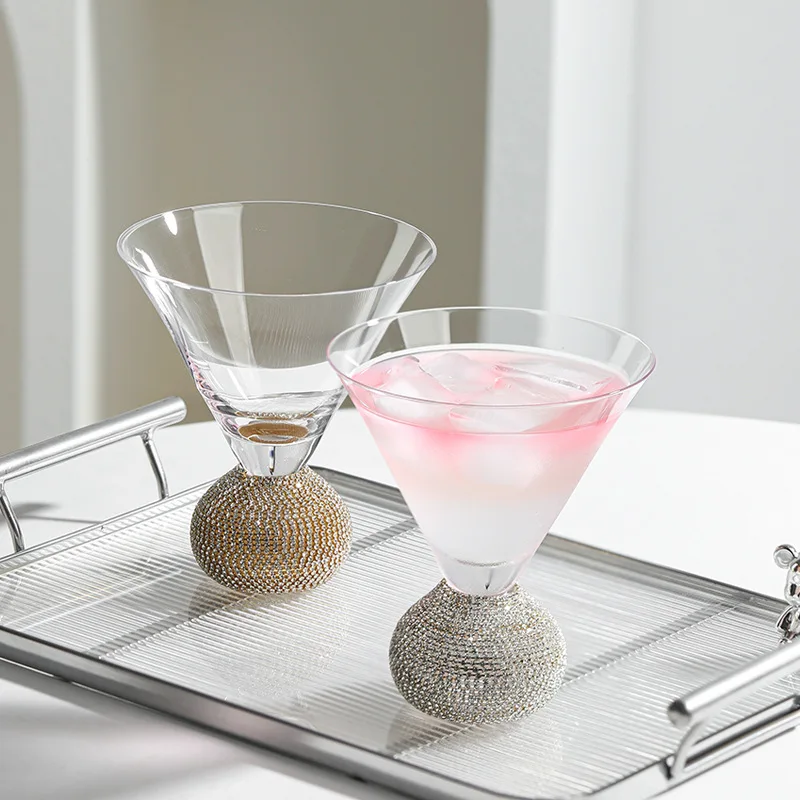 Creative Rhinestone Studded Stemmed Glass Cup Luxury Home Champagne Ice Cream Whiskey Goblet High Aesthetic Party Drinking