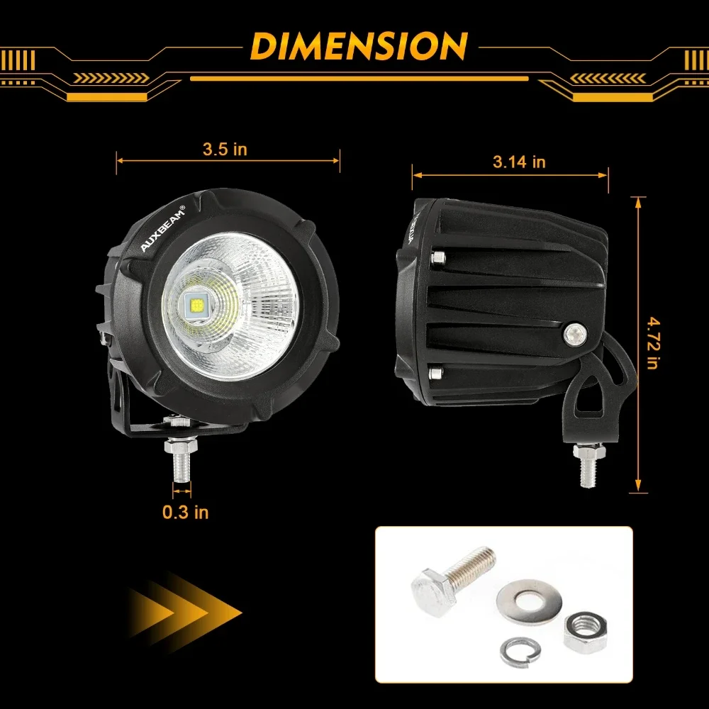 AUXBEAM 3.5 inch LED Work Light with Harness 34W Combo Beam Driving Light 6500K IP67 Waterproof for SUV Truck Pickup Boat