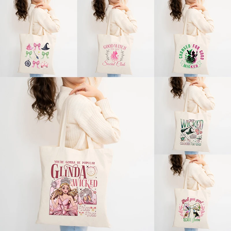 

Wicked The Musical Canvas Tote Bag Glinda Elphaba Inspired Musical Lover Gifts Shopping Bag Musical Theater Fans Gift Handbag