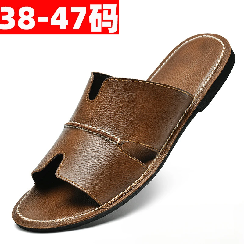 

Big Size 47 Slippers Men Casual Simple Leather Sandals Summer High Quality Comfort Non-Slip Mules Sandals For Men 2025 Luxury