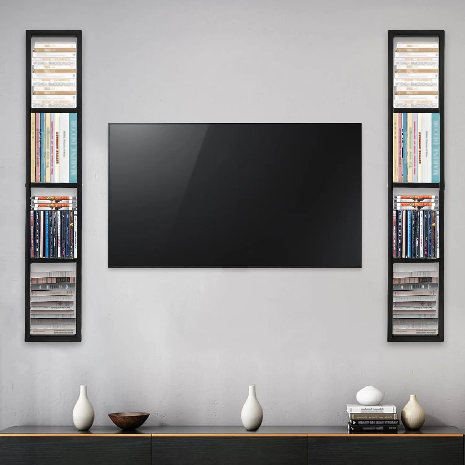 2 رف أقراص مضغوطة/أقراص DVD عائم مثبت على الحائط، منظم تخزين الوسائط، منظم ألعاب فيديو مكعب 34 بوصة هدية للعائلة/الأصدقاء