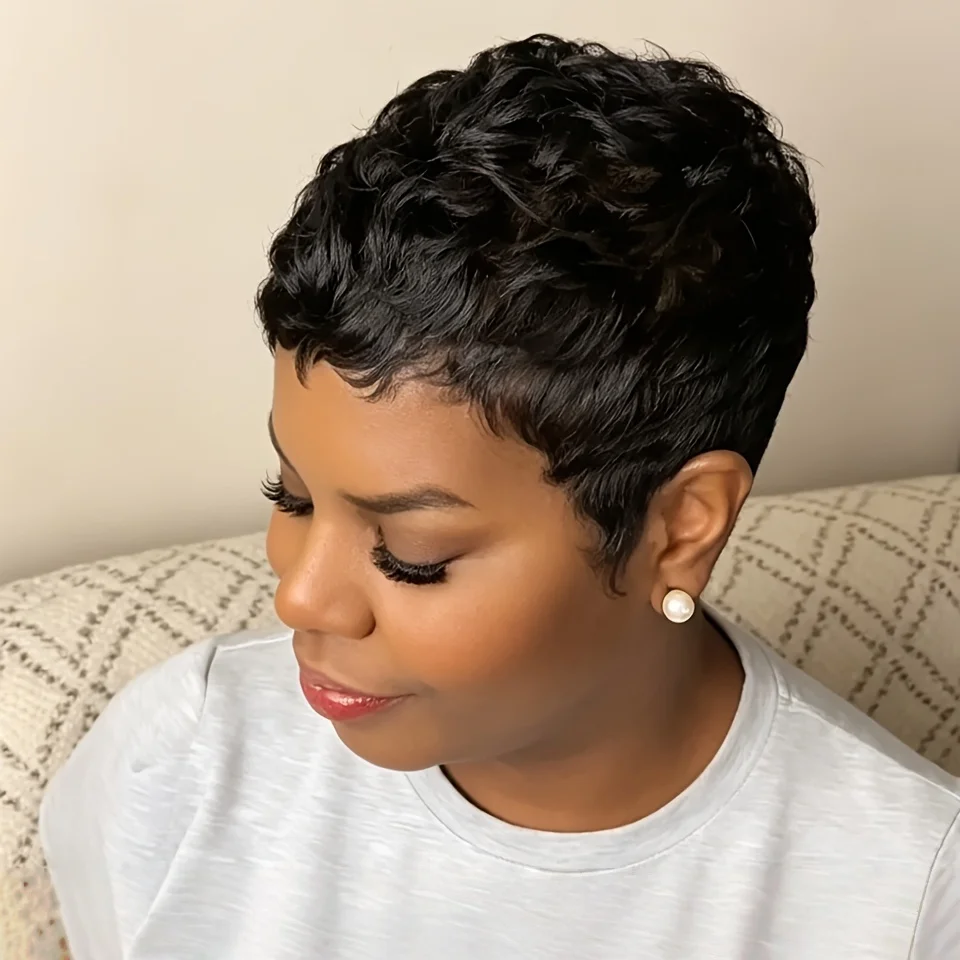 Short Pixie Cut Wig for Women Human Hair Full Machine Made Natural Looking Suitable for Daily Wear