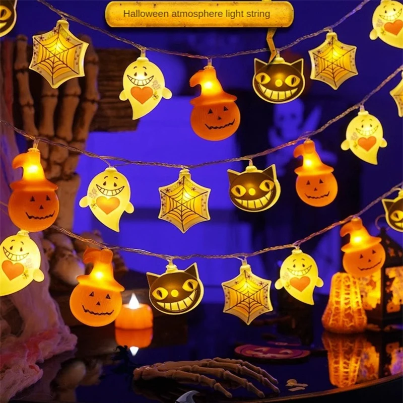 Halloween LED String Lights Pumpkin Ghost Spider Web Hanging Lamp Halloween Party Home Indoor Outdoor Decoration Zasilany z baterii