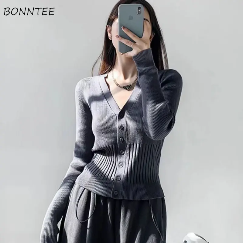 Sweater Cardigans Woman S-5XL Knitting Clothes Ladies Long Sleeve V-neck Casual Stretchy Korean Style Fashion Warm Button Trendy