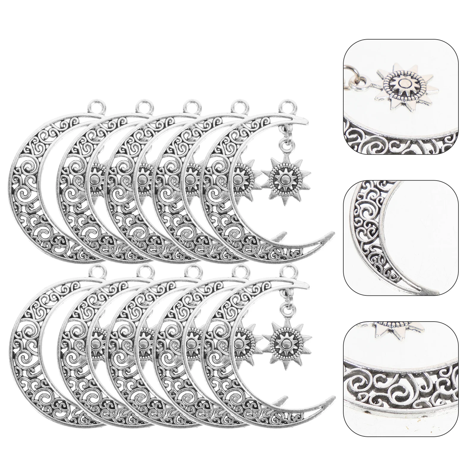 10 Pcs Vintage Bracelet Moon Sun Pendant Office Silver Pearl Earrings Charms Bracelets Alloy for Necklace Planet Style