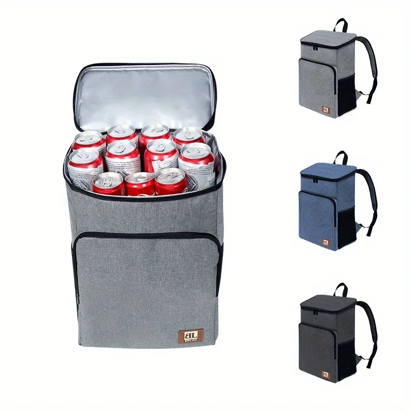 

1pc, insulated backpack cooler, large capacity Oxford cloth backpack outdoor travel beer bag, waterproof PEVA lined ice bag