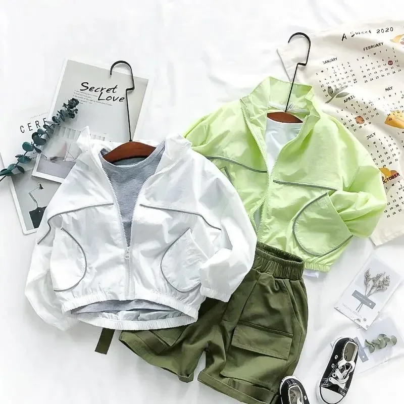 

Jackets Children Sunscreen Clothing Summer New Light Thin Causal Tide Boys Girl Baby Tops 2025 Simple Solid Cool Loose