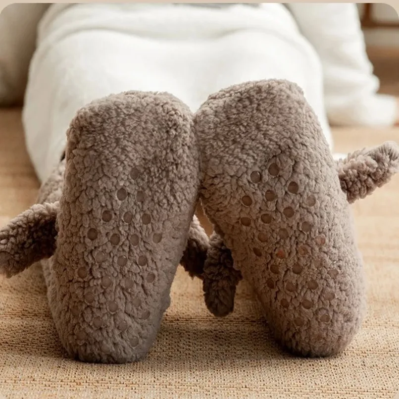Fluffy Sock Women Fuzzy Thermal Winter Warm 3D Dog Funny Cute Kawaii Non Slip Cartoon Sleeping Soft Comfy Floor Slipper Sock view 6