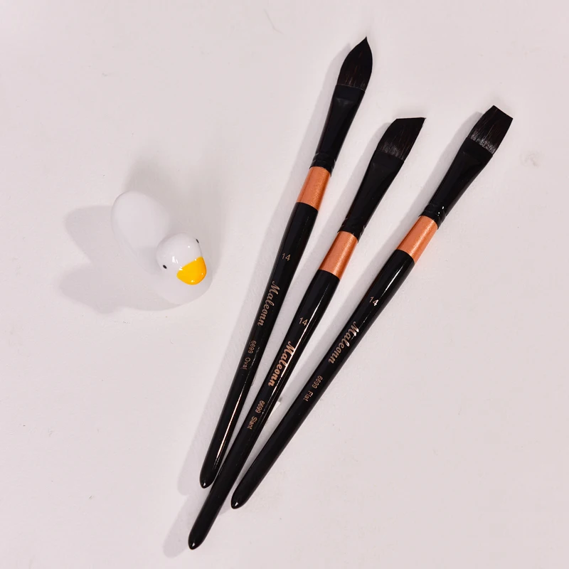 6Peices Watercolor Brush Black Gold Swan Squirrel Hair  round/Flat head cat tongue  art special set