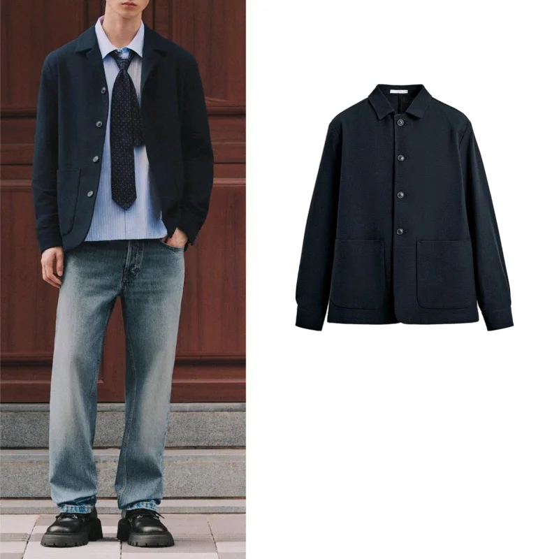 

Повседневная текстура, мужская куртка irt Jaet, осенняя новинка, прямая рубашка на одной пуговице, облегающая посадка из полиэфирного волокна, длинная све, повседневная одежда