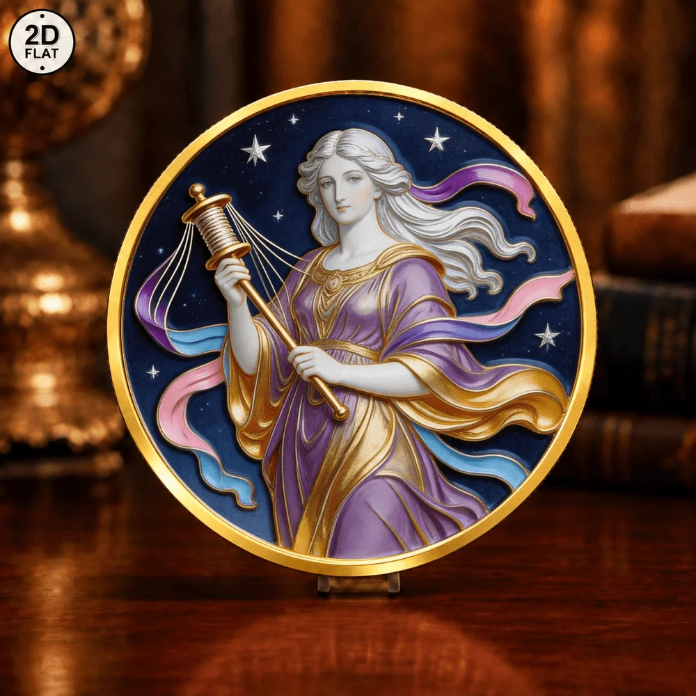 1pc Goddess of Fate Spindle Thread Challenge Coin Color Print Greek Mythology Metal Commemorative Coin Desktop Decor Gifts