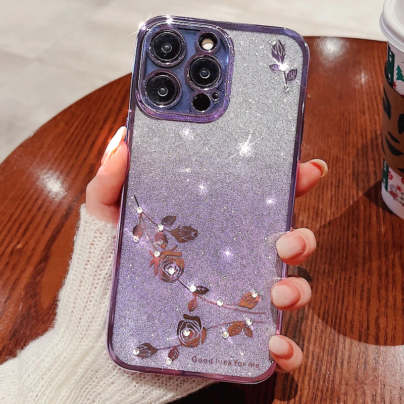 

Luxury Bling Glitter Silicone Phone Case For iPhone 16 15 14 13 12 11 Pro XS Max X SE Plus Ultra-thin Electroplated Soft Cover