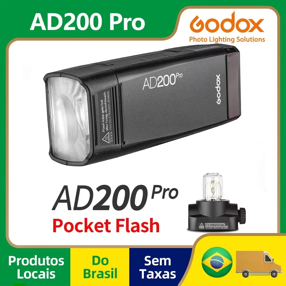 【Do Brasil】Godox AD200Pro Outdoor Flash Light 200Ws TTL 2.4G 1/8000 HSS 0.01-1.8s Recycling with 2900mAh Battery