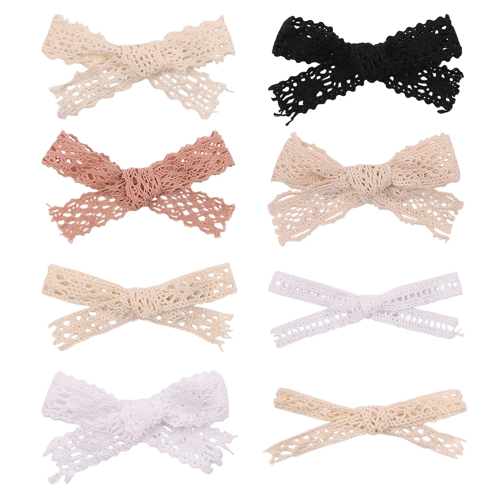 2Pcs/Set Sweet Lace Bow Hair Clip For Kids Girls Bowknot Ribbon Covered Safty Baby Barrettes Handmade Headwear Hair Accessories