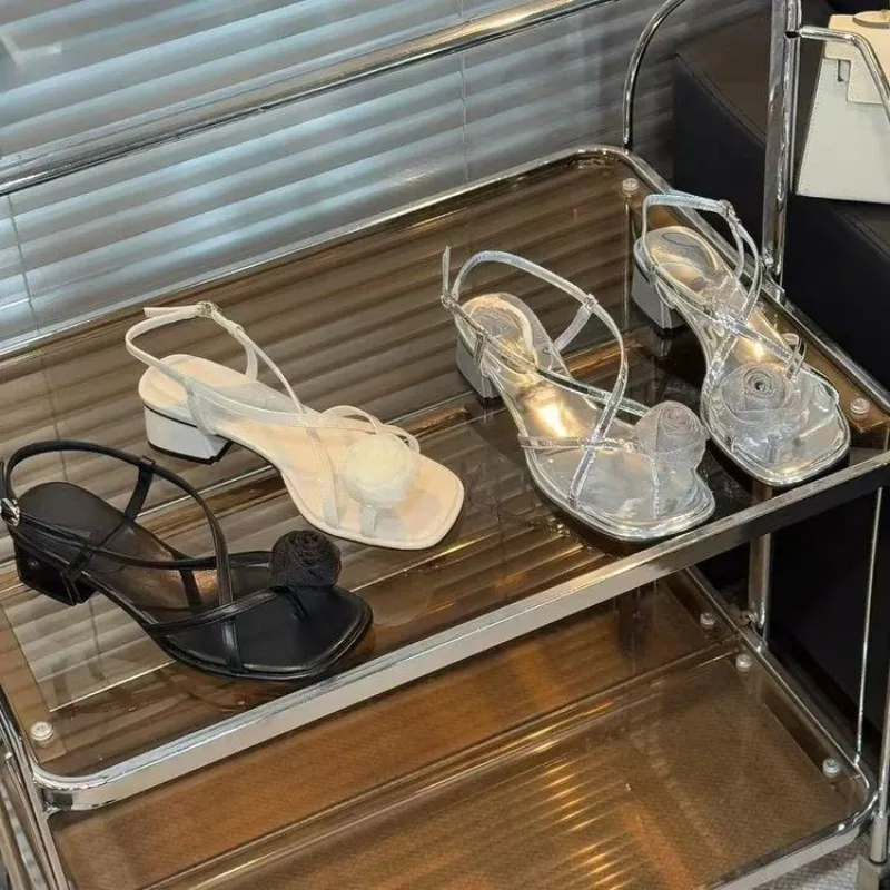 

Сандалии, женские летние модные сандалии, 2025 г., римские сандалии на толстом среднем каблуке, удобная обувь для шлепанцев