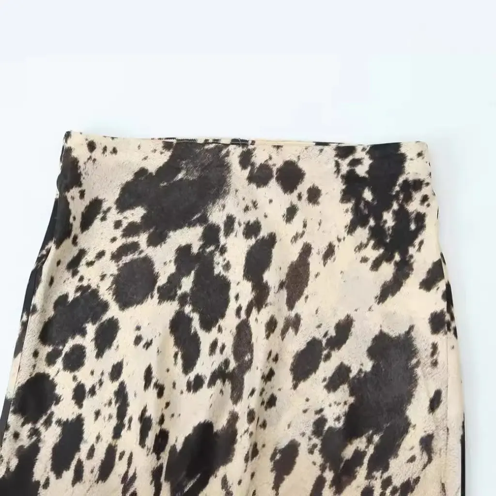 

Women's Animal Print Silk Satin Texture Midi Dress European And American Style Spring Autumn New All-match Fashionable Skirt