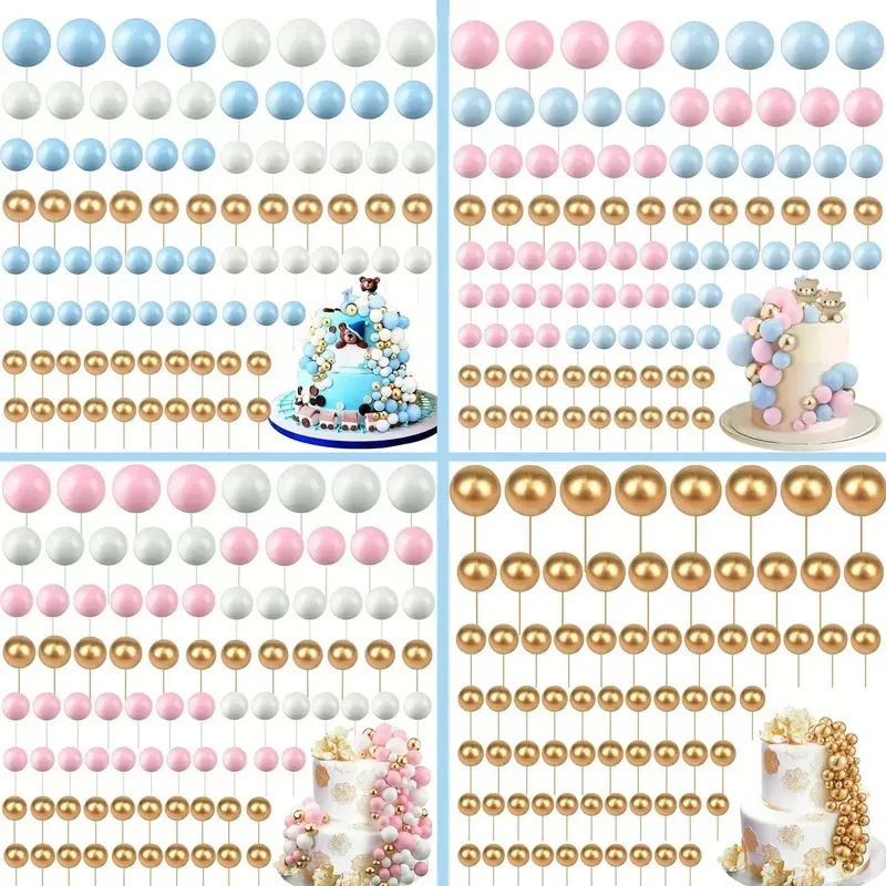 68Pcs Balls Cake Topper Decorations Balloon Foam Cake Balls Decorations for Birthday Party Wedding Anniversary Cake Decorating