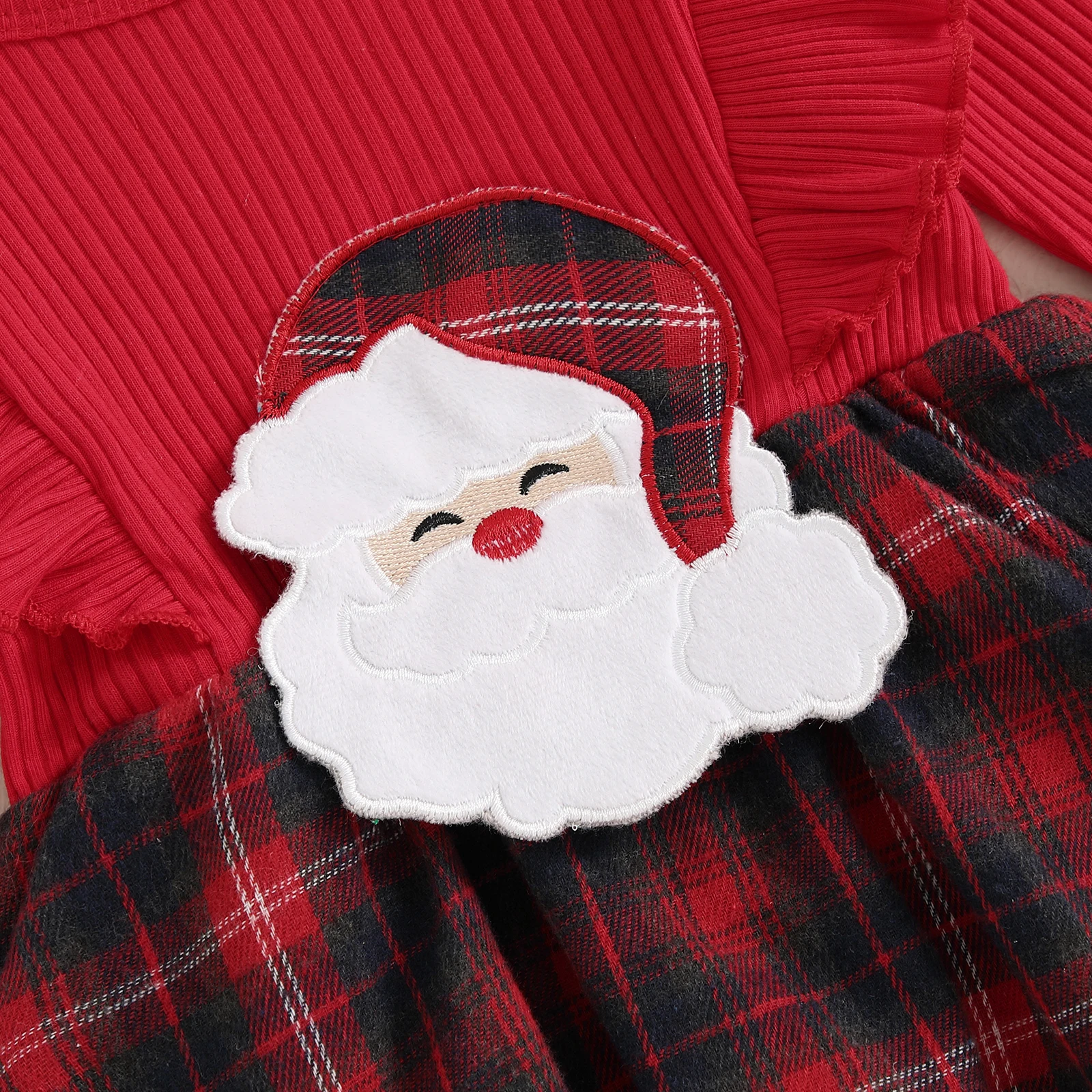 BeQeuewll Santa Claus Cute Baby Girls Romper Dress Christmas Kids Party Clothes Long Sleeve Plaid Skirts Kids Romper Headband