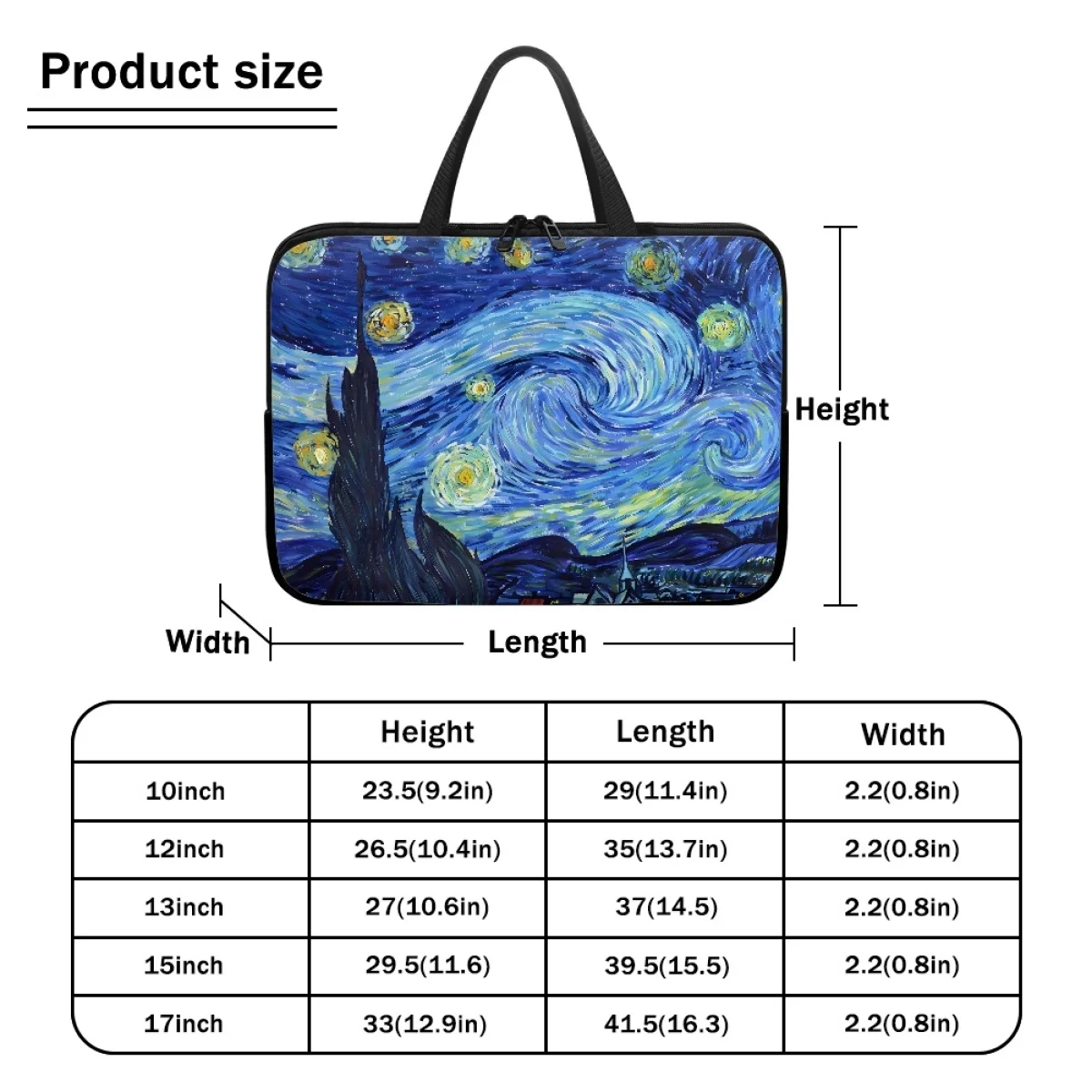 Van Gogh Starry Night Oil Painting Designer Tablet Bag Retro Zipper Ladies Portable Notebook Protective Cover Laptop Bag Gift