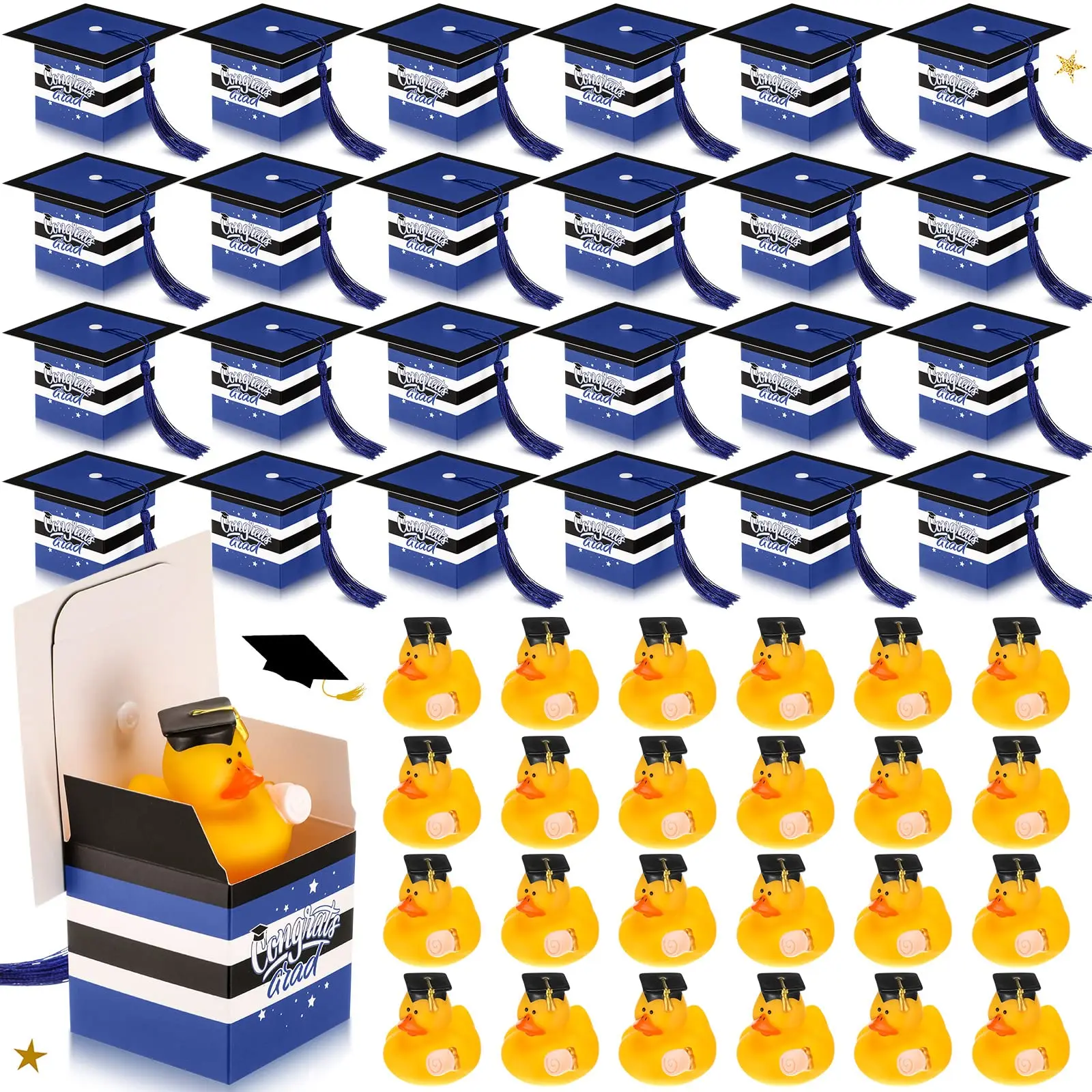 

24/48 Sets Graduation Rubber Duck Cap Gift Boxes with Mini Grad Bulk Grad Party Favor Grad Candy Boxes for Graduation