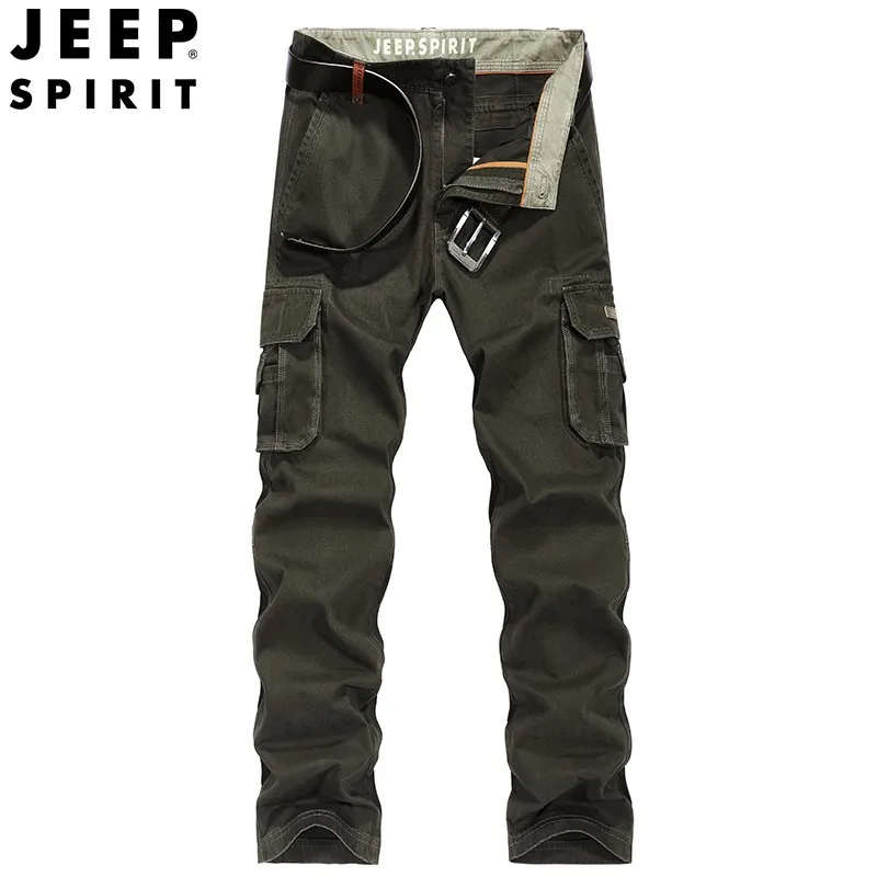 JEEP SPIRIT-Pantalones rectos para hombre, pantalón informal con múltiples bolsillos, Material de algodón elástico, monos de alta calidad a la moda