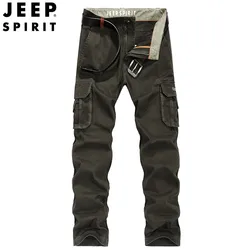 JEEP SPIRIT-Calças retas de exterior masculinas, casual com bolso múltiplo, material de algodão stretch, macacão fashion de alta qualidade