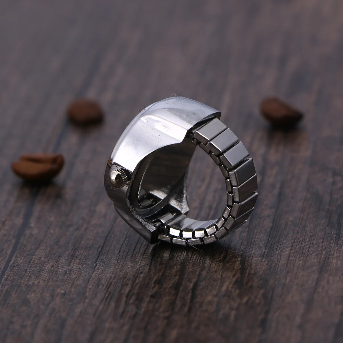 패션 링 시계 남녀공용 그린 스테인레스 스틸 쿼츠 손가락 시계 탄성 밴드 일상 파티를 위한 창의적인 미니멀리스트 디자인