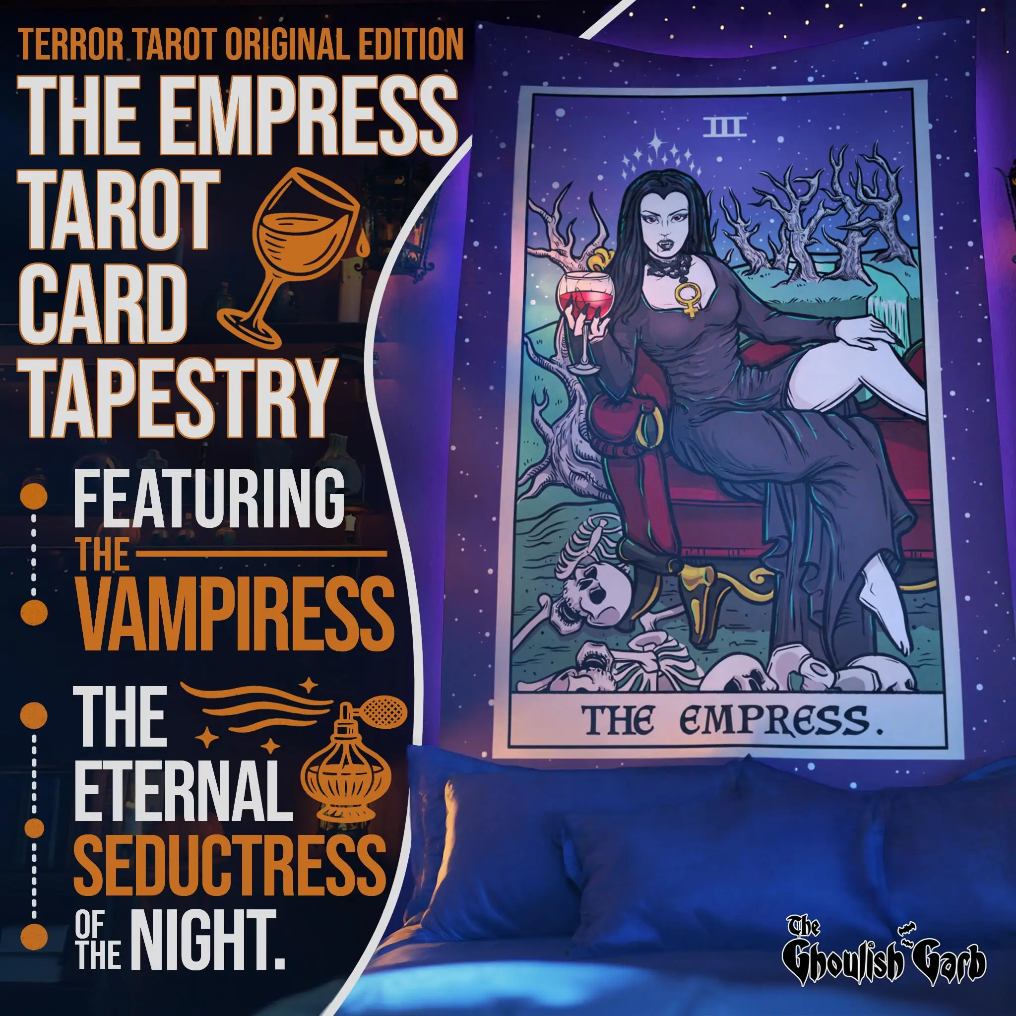 VIKAMA Tarot Queen Tapestry Dark Gothic Wall Decoration Living Room Meditation Room Mystery Theme Room Decoration