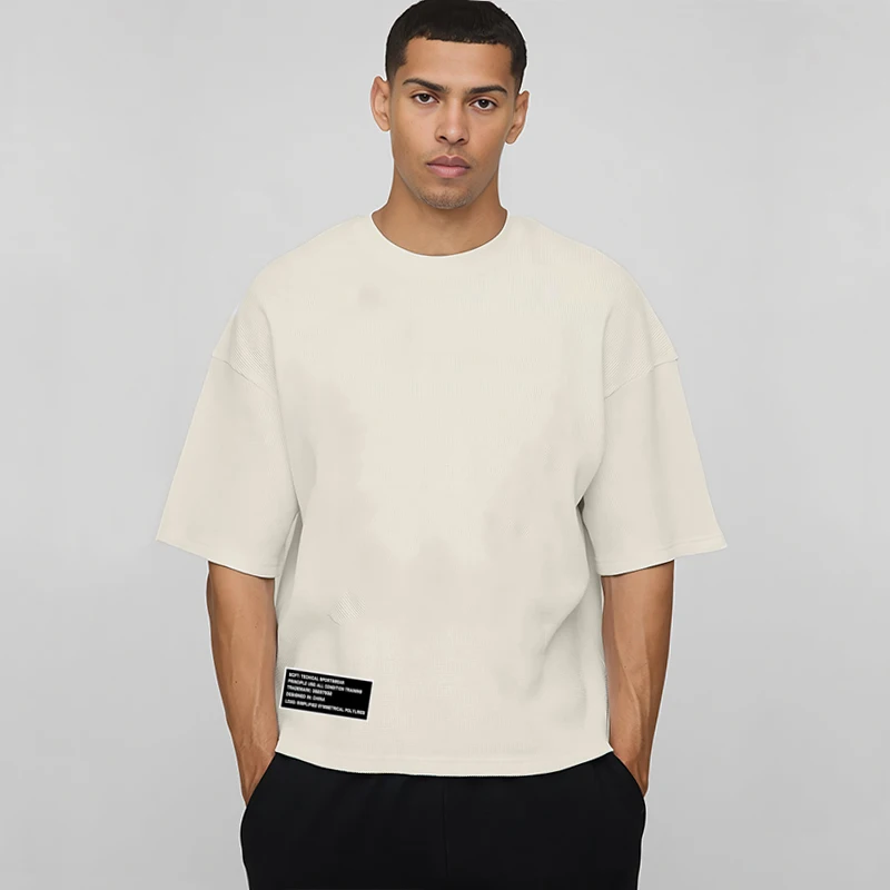 メンズ ランニング Tシャツ オーバーサイズ ボックスシルエット ドロップショルダー 100% コットン ヘビーウェイト 半袖 スポーツ Tシャツ カジュアル ジムウェア