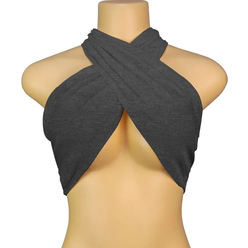 Camiseta sin mangas Sexy con vendaje cruzado y espalda descubierta para mujer, Tops cortos con cuello Halter, camisola de ombligo desnudo, Top de tubo para mujer, chaleco recortado