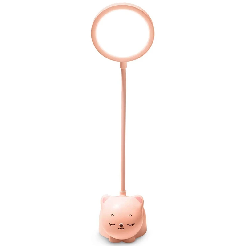 

Pink Kids Desk Lamp With Pen Holder,Eye Protection,Gooseneck Cat Lamp,Stepless Dimming,Contact LED Samll Desk Light